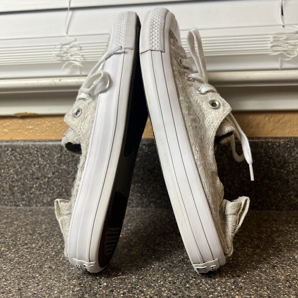 Converse All Star Slip On Light Gray Lace Canvas Shoes Womens Sz 9 Stretch Back - Picture 5 of 11